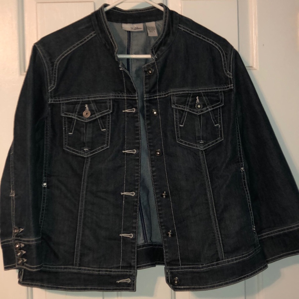 Chico’s denim jacket. Rhinestone buttons. Size 2